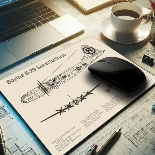 B_29 Superfortress _ Airplane Blueprint Plans SD Mouse Pad