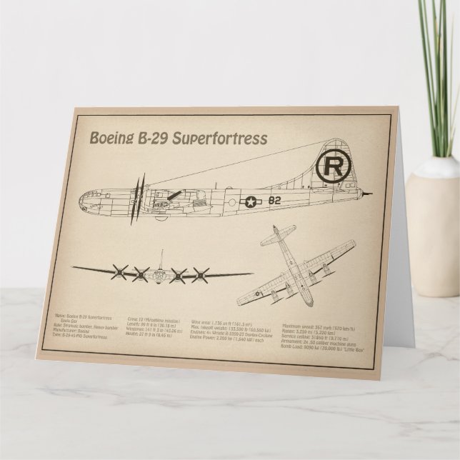 B-29 Superfortress - Airplane Blueprint Plans SD Thank You Card (Front)