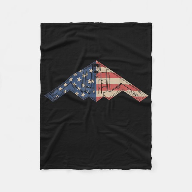 B-2 Bomber Stealth Aircraft Schematic American Fla Fleece Blanket (Front)