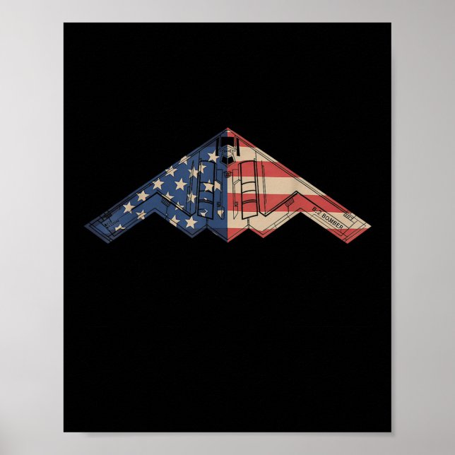 B-2 Bomber Stealth Aircraft Schematic American Fla Poster (Front)