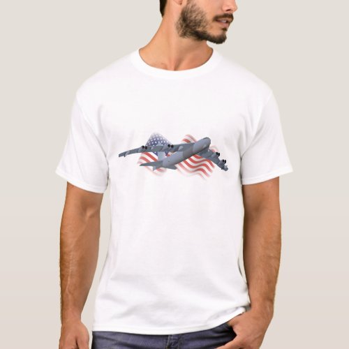 B_52 Strategic Bomber with American Flag T_Shirt