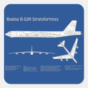 B-52 Stratofortress - Airplane Blueprint Plans ABD Square Sticker