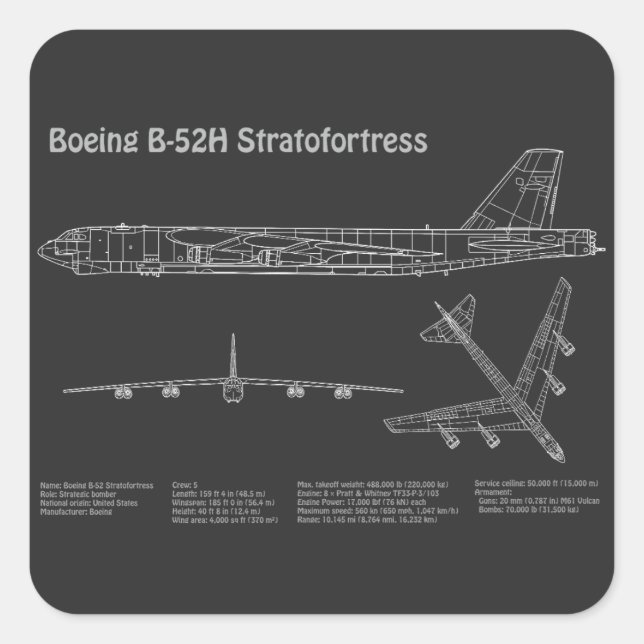 B-52 Stratofortress - Airplane Blueprint Plans PD Square Sticker (Front)