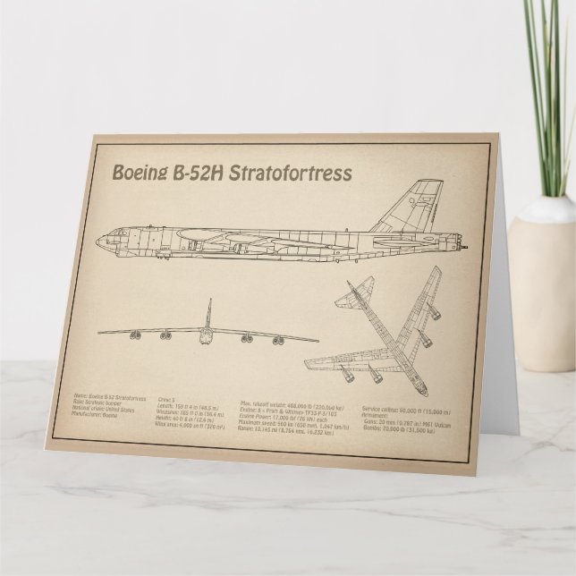 B-52 Stratofortress - Airplane Blueprint Plans SD Thank You Card (Front)
