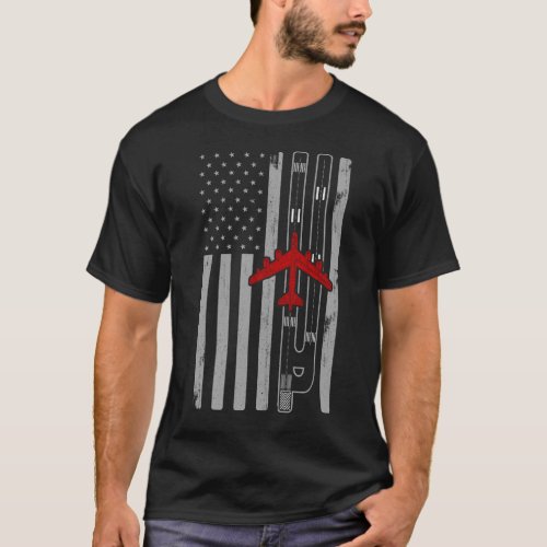B_52 Stratofortress Bomber American Flag Runway T_Shirt