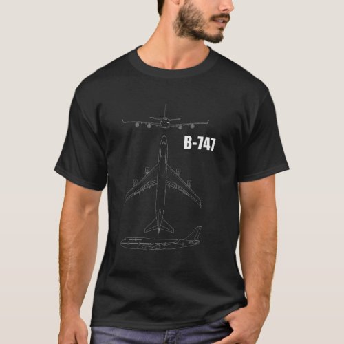 B_747 Aircraft Blueprint T_Shirt