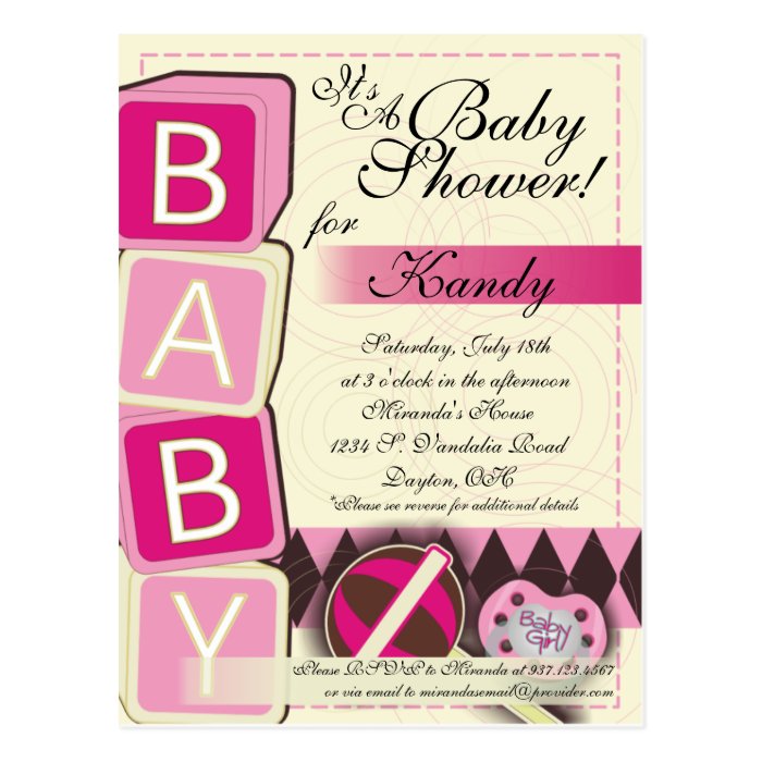 B A B Y Baby Girl Shower Invitation Postcards