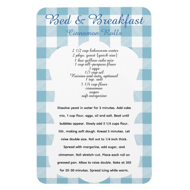 B and B Cinnamon Roll Recipe Magnet (Vertical)