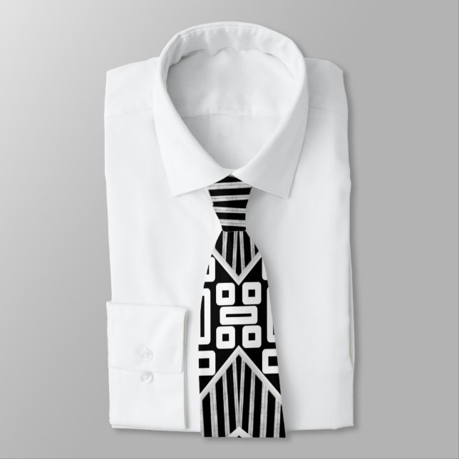 B And W Runway Fashion Inspired Pattern Neck Tie (Tied)