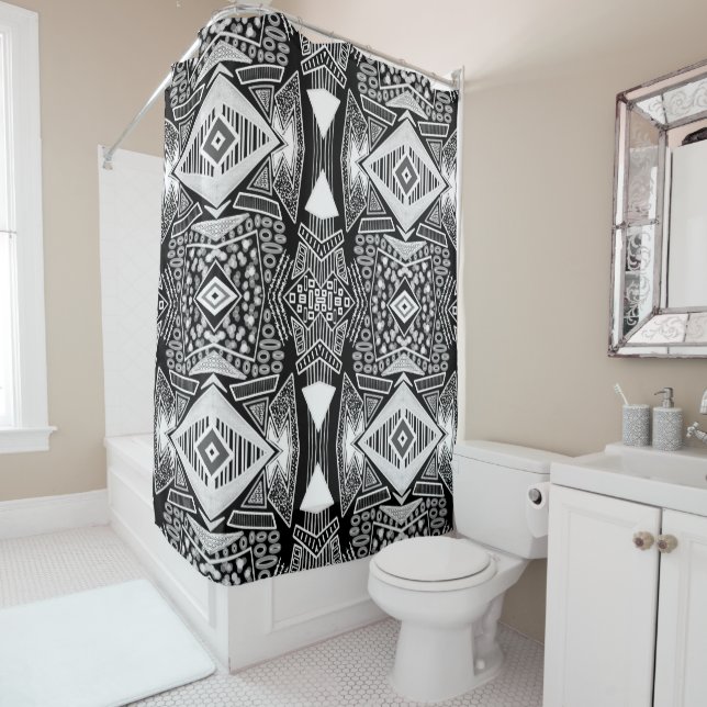 B And W Runway Fashion Inspired Pattern Shower Curtain (In Situ)