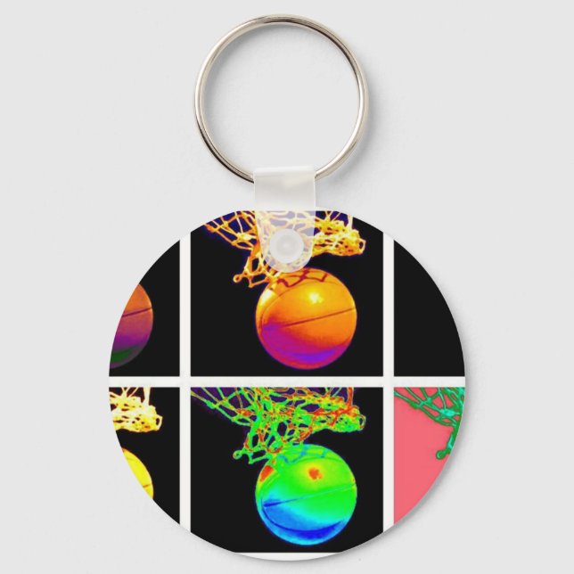 B-Ball Basketball Hoops Pop Art Keychain (Front)