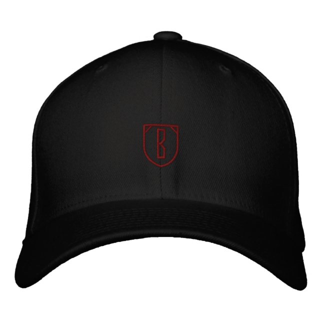 B - Black Initial Letter Flexfit Wool-Hat Large  Embroidered Baseball Cap (Front)