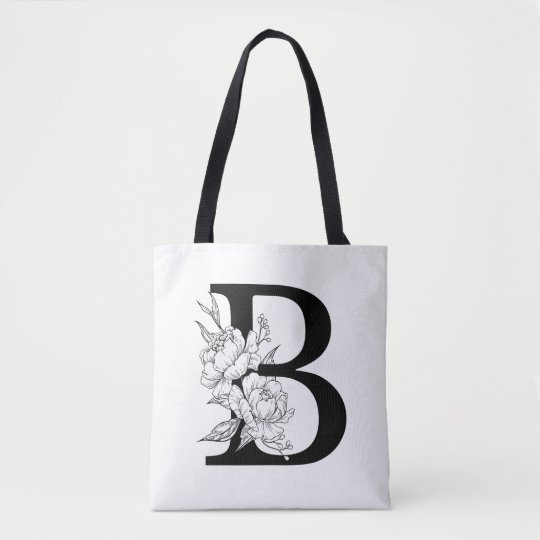 B Botanical Monogram. Letter Initial With Peonies Tote Bag | Zazzle.com