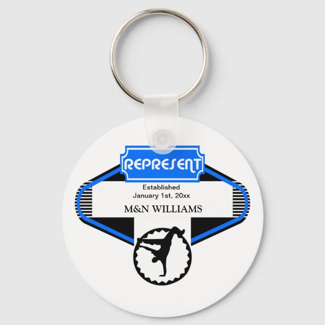 B Boy Black Blue Represent Customize Logo Keychain (Front)