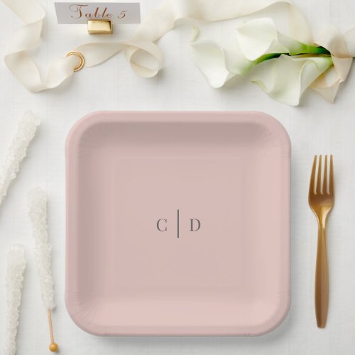 B Charl F Blush Monogram Square Paper Plates 9 