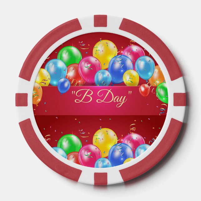B Day Birthday Setup Poker Chips (A bright balloon filled poker chip design that brings a fresh modern twist to birthday party games. )