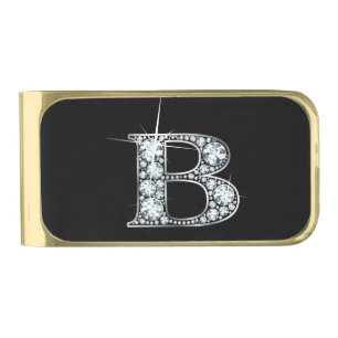 B "Diamond Bling" Gold Finish Money Clip