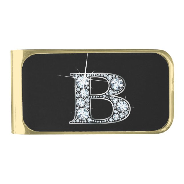 B "Diamond Bling" Gold Finish Money Clip (Front)