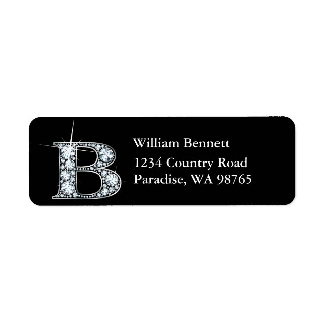 "B" Diamond Bling Monogram Return Address Label (Front)