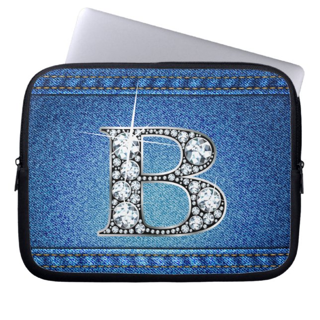 B "Diamond" Denim Stitching Electronics Bag (Front)