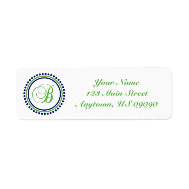 B Dot Circle Mongram Address Label (Green / Blue) (Front)