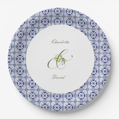 B _ Elegant Positano Tile Wedding Paper Plate