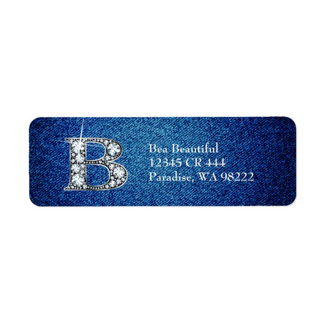 B Faux-"Diamond Bling" on Denim Label (Front)
