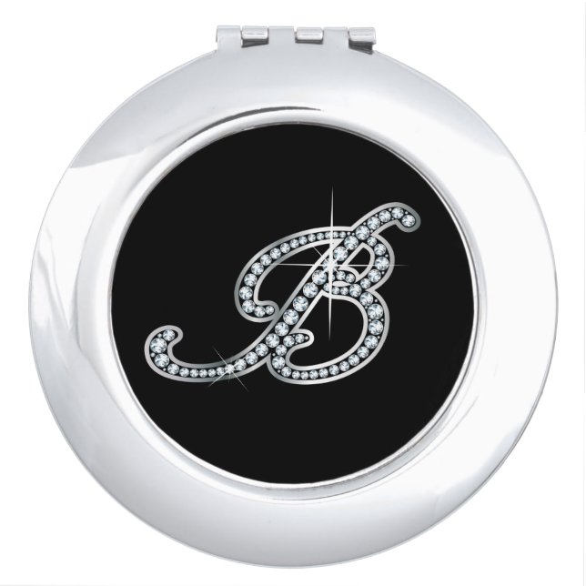 B Faux-"Diamond Bling" Pill Case Vanity Mirror (Front)