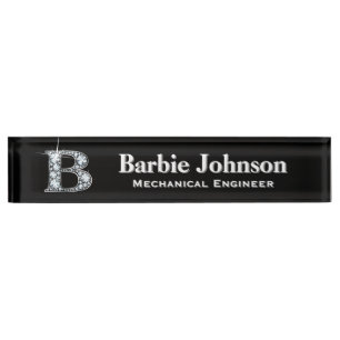 B Faux Diamond Desk Nameplate