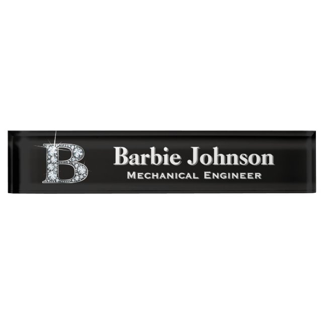 B Faux Diamond Desk Nameplate (Front)