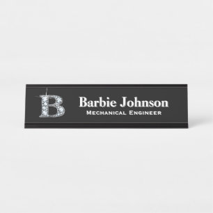 B Faux Diamond Desk Nameplate