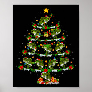 B Fish Christmas Tree Lights Funny B Fishing Xmas Poster