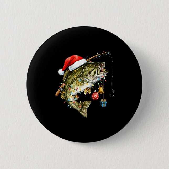 B Fish Festive Lights Christmas Funny Fishing Long Button (Front)