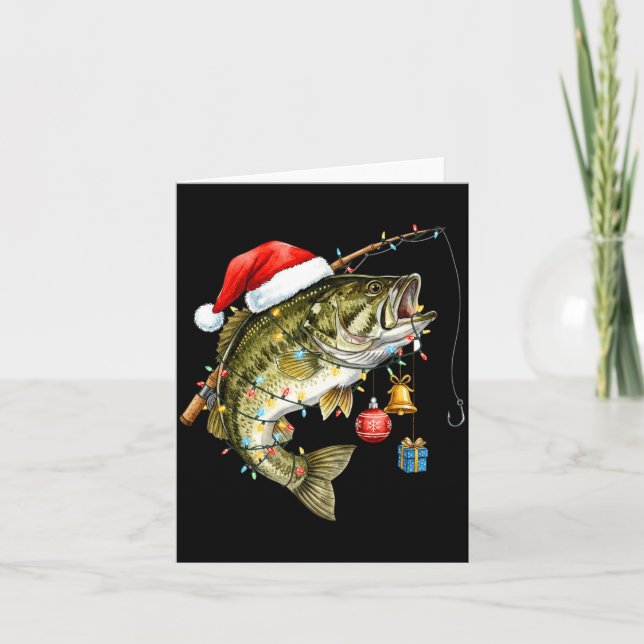 B Fish Festive Lights Christmas Funny Fishing Long Card (Front)