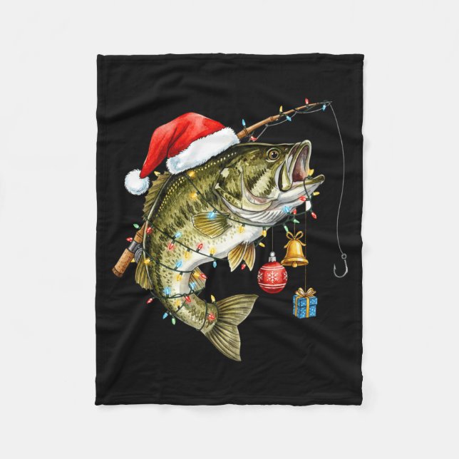 B Fish Festive Lights Christmas Funny Fishing Long Fleece Blanket (Front)