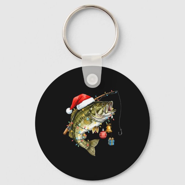 B Fish Festive Lights Christmas Funny Fishing Long Keychain (Front)