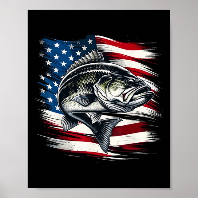 B Fish Usa Flag Fisherman 4th Of July Fishing  Poster (Front)