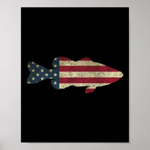 B Fishing American Flag Vintage Patriotic Angler Poster