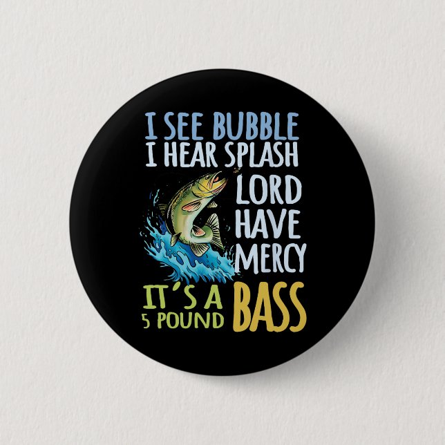 B Fishing Angling Sport Black B Fish  Button (Front)