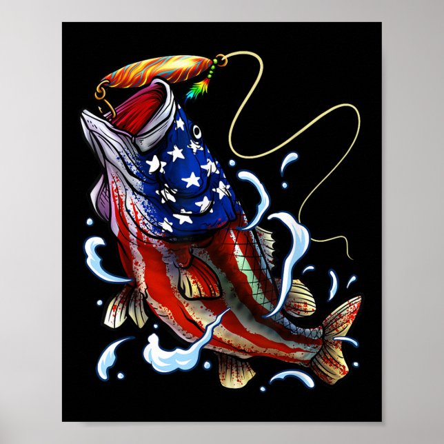 B Fishing Fish American Flag Dad Father Fourth Of  Poster (Front)
