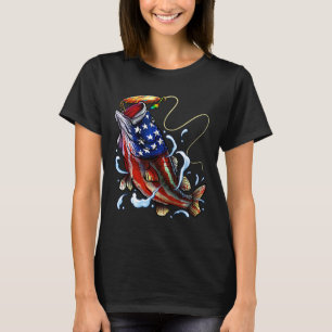 B Fishing Fish American Flag Dad Father Fourth Of  T-Shirt