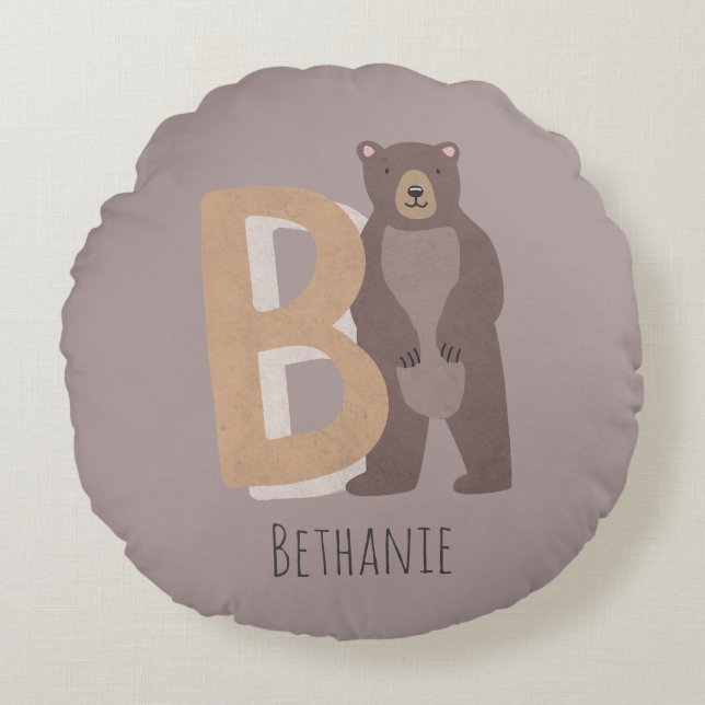 B for Bear Round Pillow (Front)