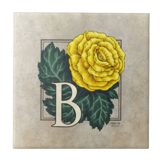 "B for Begonia" Flower Monogram  Ceramic Tile