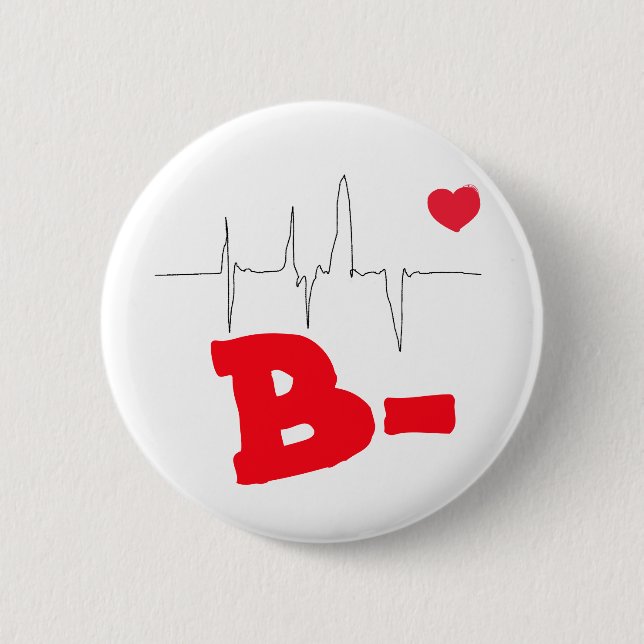 B- Funky Blood Type Heart Rate Button (Front)