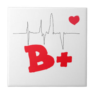 B+ Funky Blood Type Heart Rate Medical Ceramic Tile