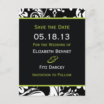 B&g Contemporary Damask Save The Date Wide Announcement Postcard by designaline at Zazzle