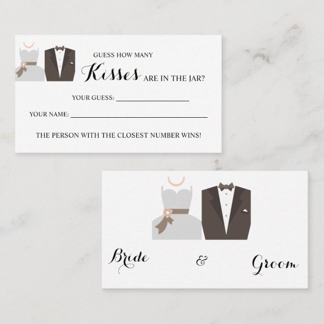B & G How Many Kisses Bridal Shower game card (Front/Back)