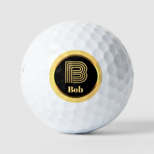 B Gold Monogrammed Letter Personalised Golf Balls