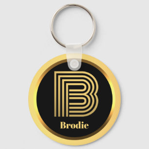 B Gold Monogrammed Letter Personalized Keychain
