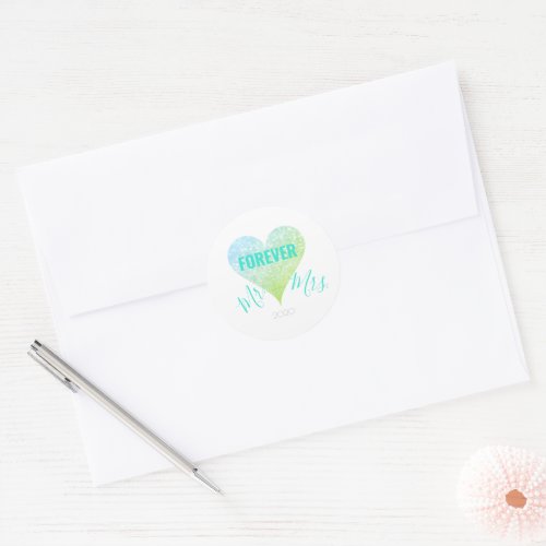 B Greenleaf Glitter Heart MrMrs Round Sticker